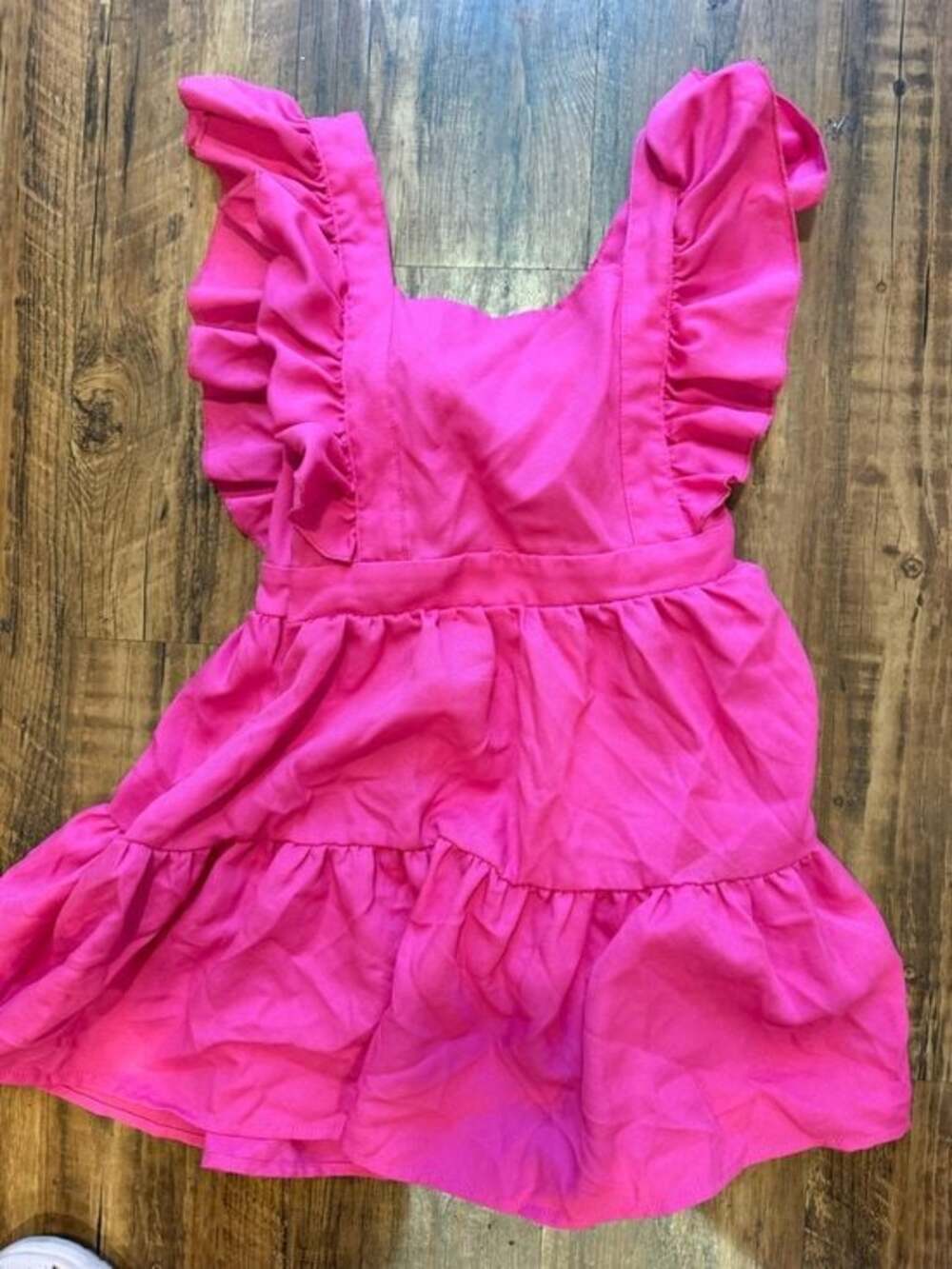 Bright Hot Pink Ruffled Sleeveless Dress with bow back